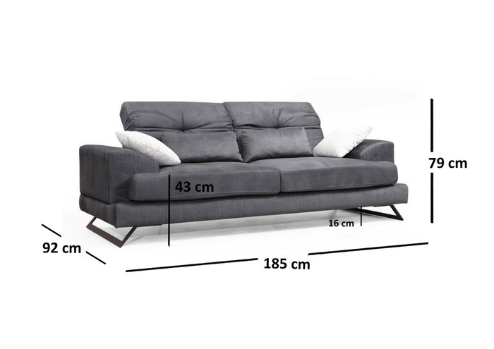 Atelier Del Sofa Sofá 2 Plazas Antracita, Comodidad y Estilo con Marco de Madera de Haya y Patas de Metal Negro Mate